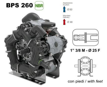 Насос мембранный Comet® серия ВPS260 NBR40 (249 л/мин; 20 бар); ВОМ 1"3/8 - вал d25 внутрен./шпонка