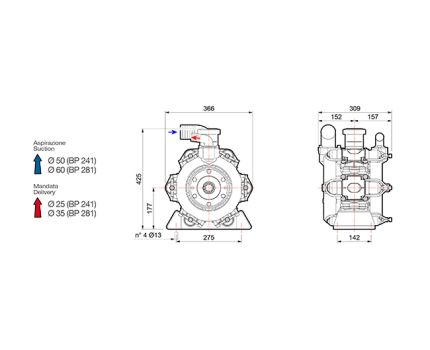 Насос мембранный Comet® серия BP241(222 л/мин; 20 бар); вал ВОМ1"3/8(восстановленные) без патрубков, изображение 2