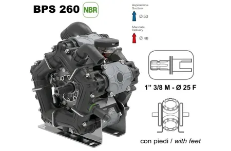 Насос мембранный Comet® серия ВPS260 NBR40 (249 л/мин; 20 бар); ВОМ 1"3/8 - вал d25 внутрен./шпонка