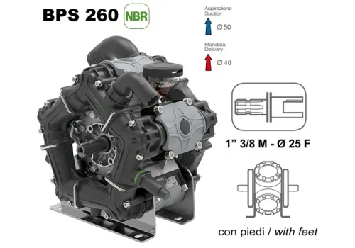 Насос мембранный Comet® серия ВPS260 NBR40 (249 л/мин; 20 бар); ВОМ 1"3/8 - вал d25 внутрен./шпонка